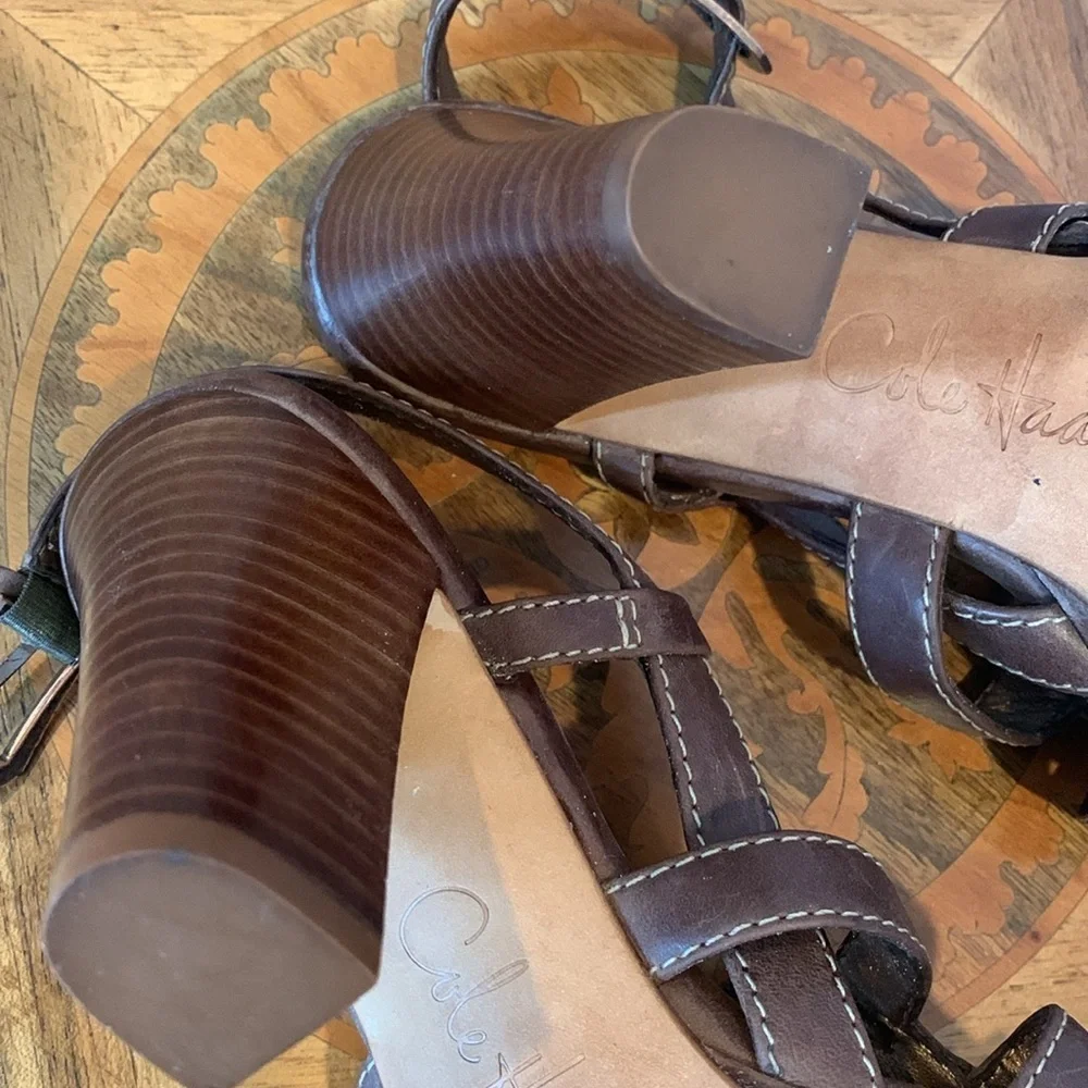 Cole Haan Brown Leather Heel Slingback Sandals Women’s Size 5 Left Shoe, 6 Right